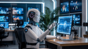 Robot devant ordinateur